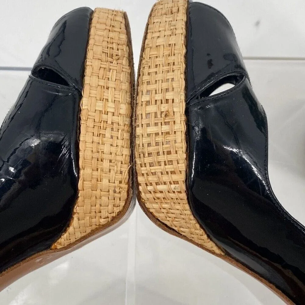 Stuart Weitzman Women's Patent Leather Criss Cross Pump Heel Black Tan Size 8.5M
